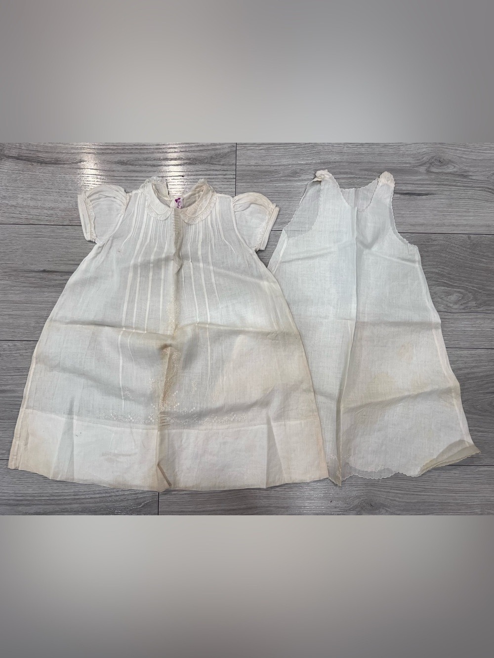White Antique Baby Dress And Slip 19 In Pintuck And Lace